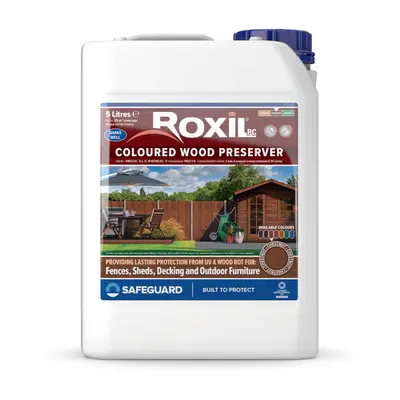 (5L, Chestnut) Roxil Wood Stain Preserver - Fast-Drying Satin Finish for Decking, Fence, Shed, F