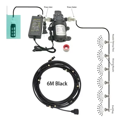 (6M Black) Misting Cooling System With Pump Filter Kit 20FT-60FT Mister Line Brass