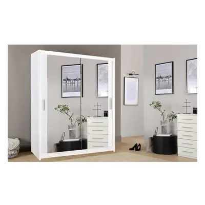 (White) Milan Full Mirror Bedroom Sliding Wardrobe 203cm