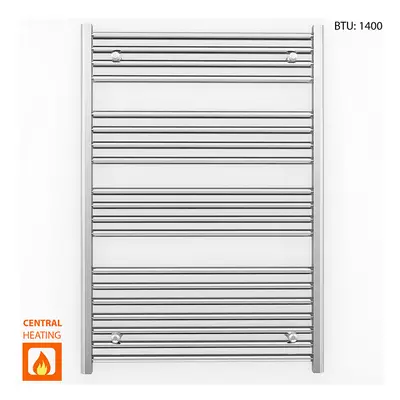 (700 x 1000mm (BTU: 1400), Chrome Straight Valves) 700mm Wide Chrome Towel Rail Radiator With Va