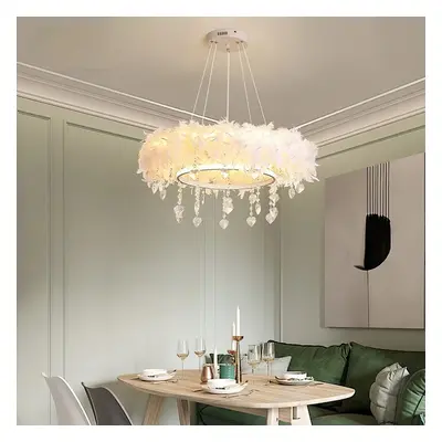 Double-Layer Feather LED Pendant Light with Crystals