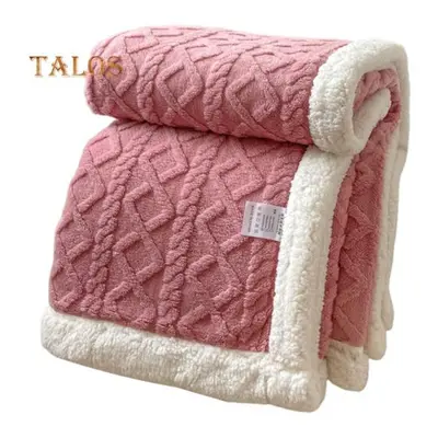 (pink, 2x2.3m) Winter Thickened Blanket Double-sided Fluff Plush Double-layer 3D Jacquard Solid 