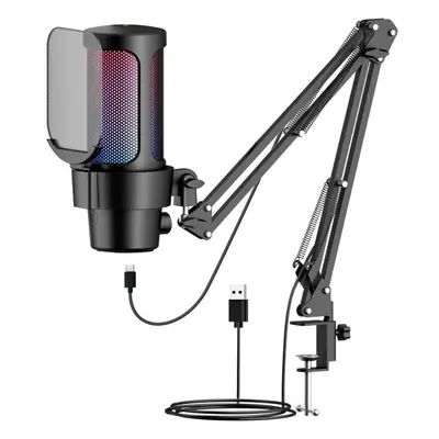 (black) Usb Microphone For Pc With Boom Arm For Podcast Video, Streaming, Condenser Microphone W