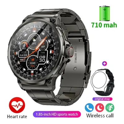 (Black, Silicone + steel) New 1.85-inch ultra HD smartwatch, GPS track HD Bluetooth call mah lar