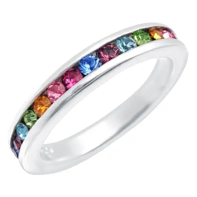 (R) Jewelco London Ladies Rhodium Plated Sterling Silver Multi Colour Cubic Zirconia Rainbow Ful