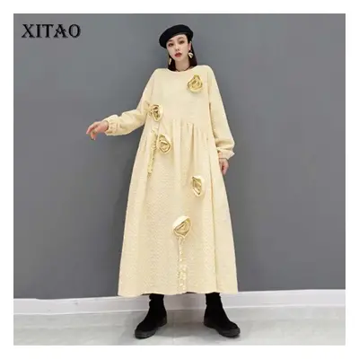 (yellow, One Size) Xitao Autumn New Korea Dress Fashion Loose Long Solid Color Three-dimensional