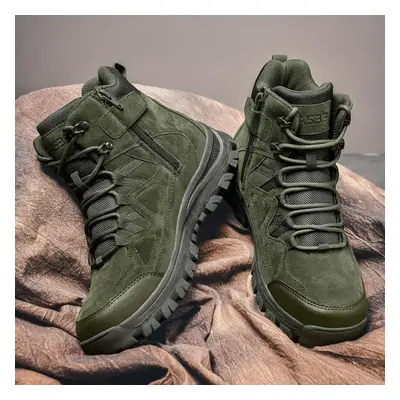 (green, 45) Tuinanle Men Boots Waterproof Leather Outdoors Camping Hiking Shoes Fishing Hunting 