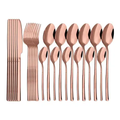 (rose gold) 24pcs Gold Dinnerware Set Stainless Steel Cutlery Set Knife Fork Spoon Dinner Set Ki