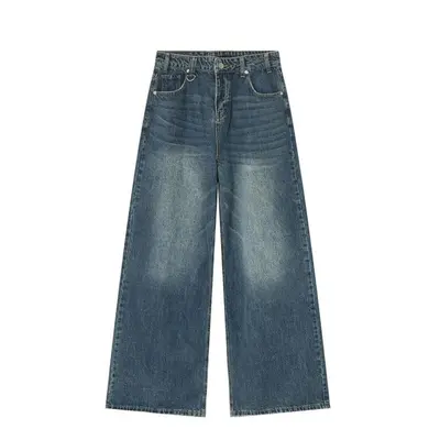 (blue, M) Vintage Men&apos;s Baggy Denim Trousers Streetwear Wide Leg Loose Denim Pants Fashion 