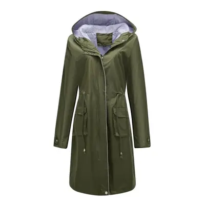 (green, L) Women&apos;s Windcheaters Hooded Long Loose Coat With Side Pocket Outdoor Light Rain 