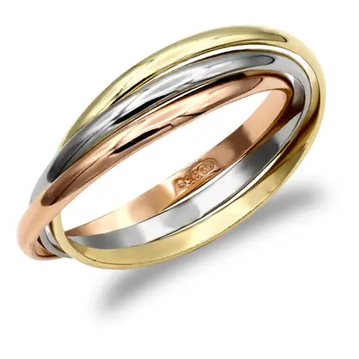 (O) Jewelco London Ladies Solid 9ct Yellow White and Rose Gold Interlocked 2mm Russian Wedding R