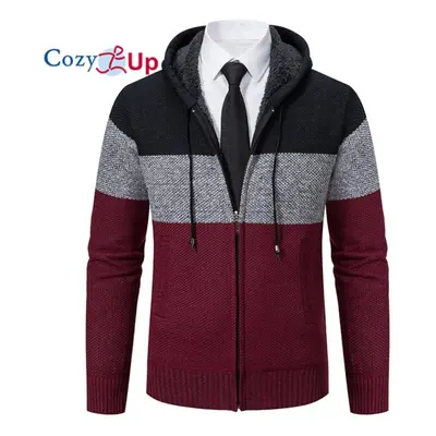 (red, L) Cozy Up Autumn Hooded Warm Sweater For Men With Thick And Velvet Men Knitted Sweatercoa