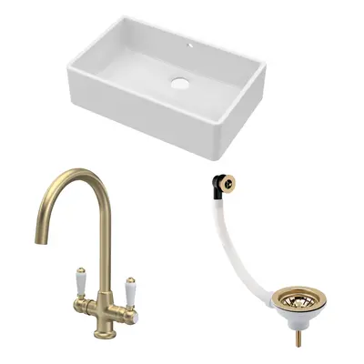 Fireclay Kitchen Bundle - Single Bowl Butler Sink with Overflow, Waste & Mono Lever Handle Tap, 