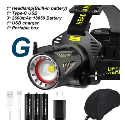 (Package G) High Quality Sensor Led Headlamp High-end Xhp360 Headlight Aluminum Alloy Head Recha