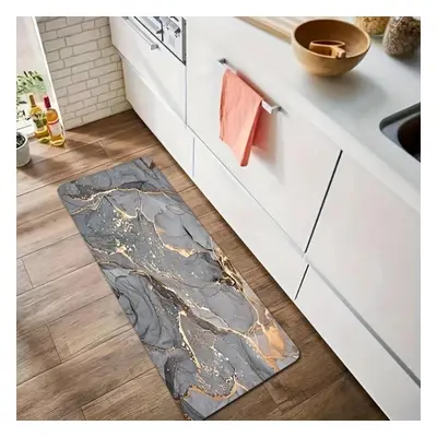 (160x200cm) Luxury Grey Marble Kitchen Mat Soft Thickened Kitchen Floor Mat Waterproof Non-slip 