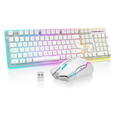 (White) Gaming Keyboard and Mouse Combo, LED Backlit Rechargeable 3800mAh Battery