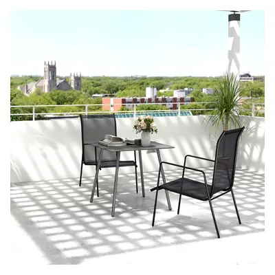 Outsunny Garden Table for Person with Slat Top, Steel Frame, Grey