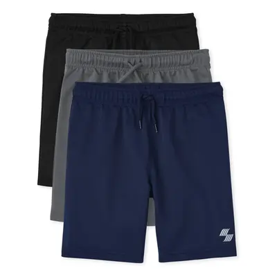 The Children's Place Boys' Athletic Basketball Shorts Black/Grey/Blue Small