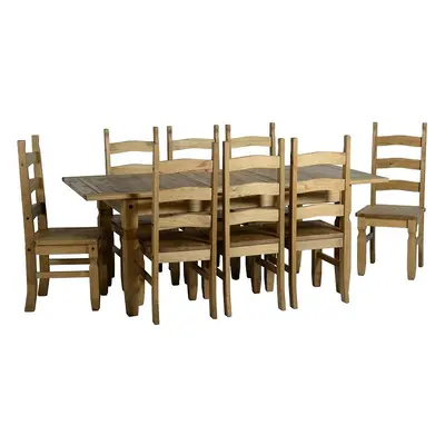 Corona Extending Dining Table & Chair Set (1+8) - Distressed Waxed Pine