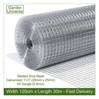 Welded Wire Mesh 1"x1" Galvanised W 120cm x 30m by Garden Universe Fence Aviary Rabbit Chicken W