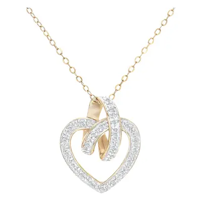 Jewelco London 9ct Yellow Gold Round 10pts Diamond Heart Pendant Necklace inch 46cm - PP0AXL1733