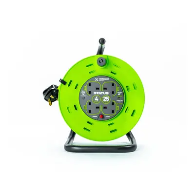 STATUS Socket Cable Reel | 25m Green Extension Lead | 13A with Thermal Cut Out | Heavy Duty Outd