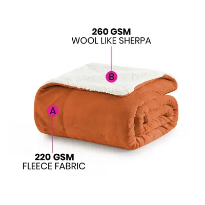 (RUST, KING) Reversible Large Throw Sherpa Fleece Fluffy Soft Warm Large Sofa Bed Blankets