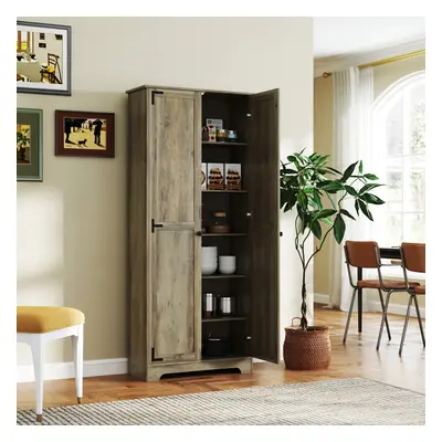 HOMCOM Farmhouse Kitchen Cupboard, Kitchen Cabinet, Grey Wood-Effect