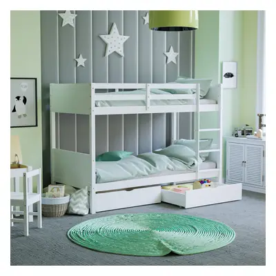 (White Drawers) Gemini Detachable Kids Bunk Bed & Drawers