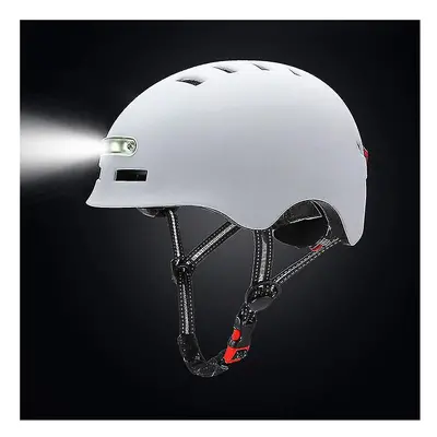 (White, 54-57cm) Bike Cycling Helmet Motorcycle Helmet With Illuminated Warning Light For Adult 