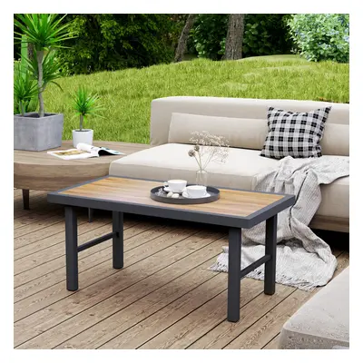 Outsunny Garden Coffee Table with SPC Woodgrain Tabletop, Brown Wood Effect