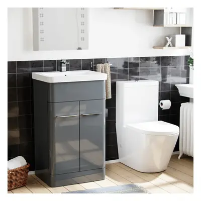 Nes Home 500mm Vanity Basin Unit & Rimless Close Coupled Toilet Grey