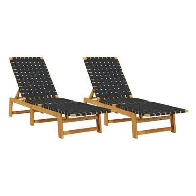 vidaXL Sun Loungers pcs Patio Sun Bed Black Solid Wood Acacia and Fabric