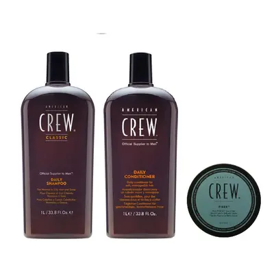 American Crew Daily Moisturizing Shampoo 1000ml, Conditioner 1000ml and Fiber 50g