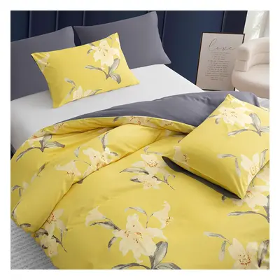 (King (230 x cm), Yellow / Grey) Premium Brushed Microfiber Duvet Cover Double Ultrasoft Hypoall