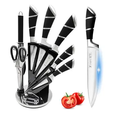 Kitchen Knife Sets, Pieces Black Chef Knives Block Set with Acrylic Block, Sharp Non-Stick Coate