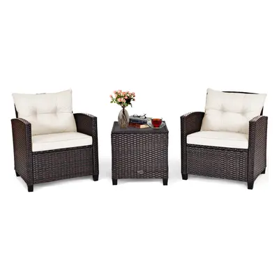 3 Piece Patio Rattan Sofa Chair Set w/ Table & Cushions