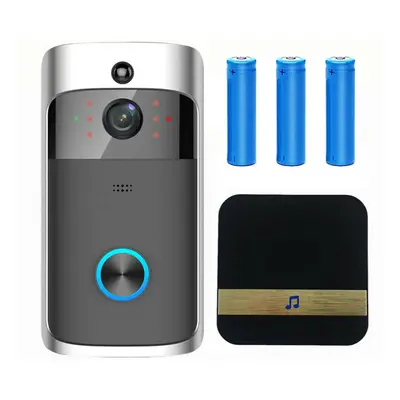 (Black Doorbell+Ring Chime+3x2600mAh Batteries) Smart Phone Wireless WiFi Video Doorbell Wireles