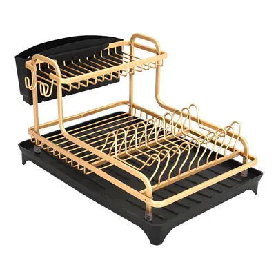 2 Tier Kitchen Dish Drainer Rack with Drip Tray Cutlery Holder Plate