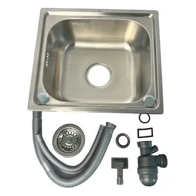 Oypla Brushed Stainless Steel Top Mount Kitchen Bowl Sink - Includes Full Plumbing Kit