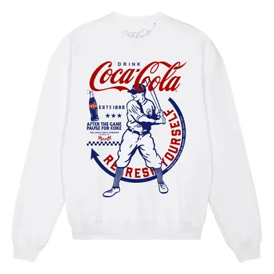 (M, White) Coca-Cola Unisex Adult Baseball Sweatshirt