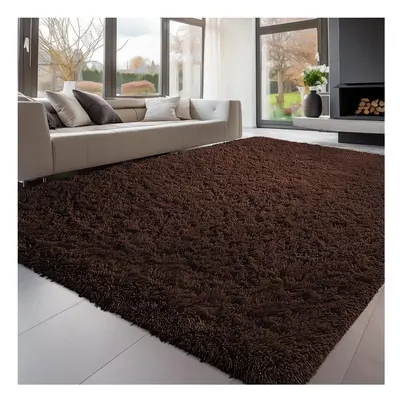 (160cm x 230cm (5ft 3" x 7ft 6"), Brown) Non Slip Rugs Shaggy Thick Large Living Room Rugs Bedro