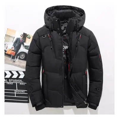 (black, M) Men&apos;s White Duck Down Jacket Warm Hooded Thick Puffer Jacket Coat Male Casual Ov