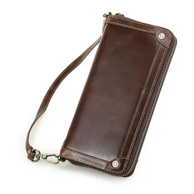 (coffee) Contact&apos;s Genuine Leather Clutch Wallets For Men Card Holders Phone Pocket Money C