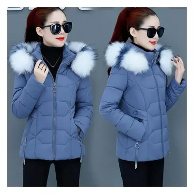 (blue, XL) Winter Jacket Women Parkas Faux Fur Collar Hooded Jacket Female Down Jacket Parka Out