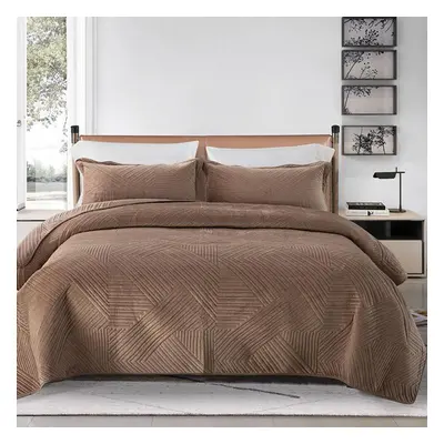 (coffee, 220*240cm) Crystal Velvet Laminated Cotton Bed Cover Quilted European Leisure Cover Bla