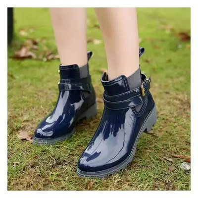 (blue, 39) Women Fashion Rain Boots Pointed Toe Female Boots Rubber Shoes Ladies Rain Boots Casu