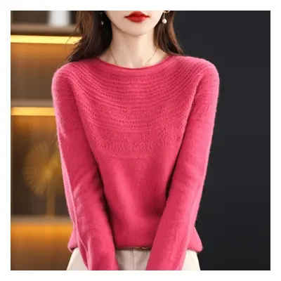 (coral red, L) Grace Comfort Autumn Winter Female Mock-neck Cashmere 100% Merino Wool Twisted Sw