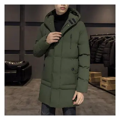 (army green, 6XL) Autumn Winter Men&apos;s Mid-length Parkas Thick Warm Hooded Jacket Men Solid 