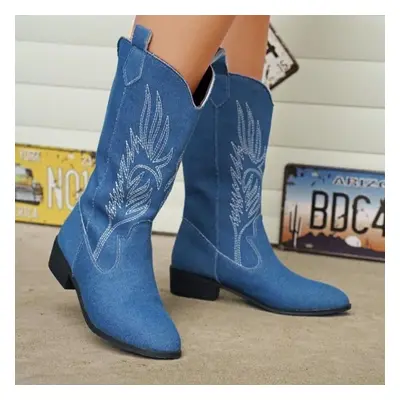 (denim blue, 36) Autumn Winter Women Boots For Womens Boots Ankle Boots Low Heels Women Western 